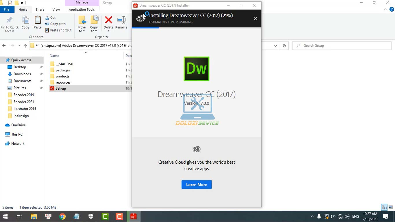 Đợi phần mềm Dreamweaver 2017 Full Crack cài đặt hoàn tất