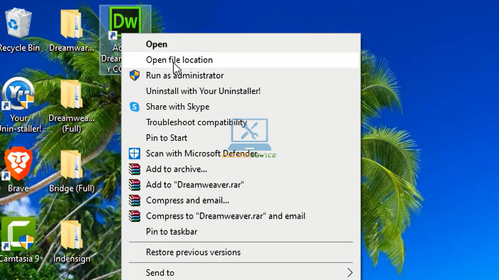 Mở thư mục cài đặt phần mềm Dreamweaver 2017