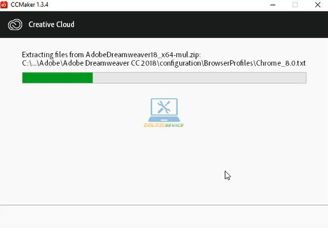 Đợi phần mềm Dreamweaver 2018 Full Crack cài đặt hoàn tất