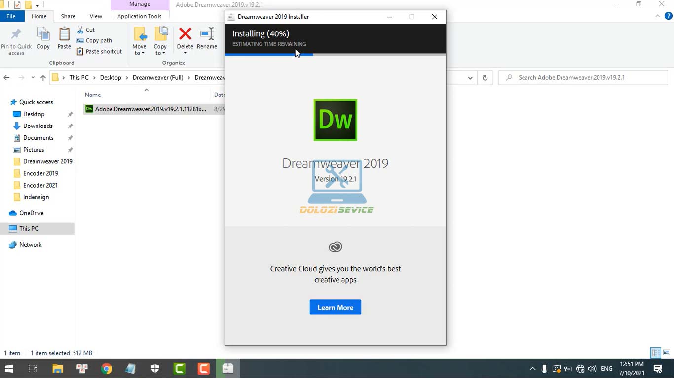 Đợi phần mềm Dreamweaver 2019 Full Crack cài đặt hoàn tất