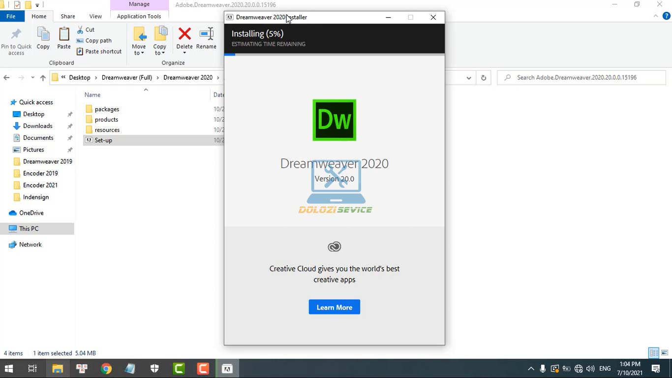 Đợi phần mềm Dreamweaver 2020 Full Crack cài đặt hoàn tất