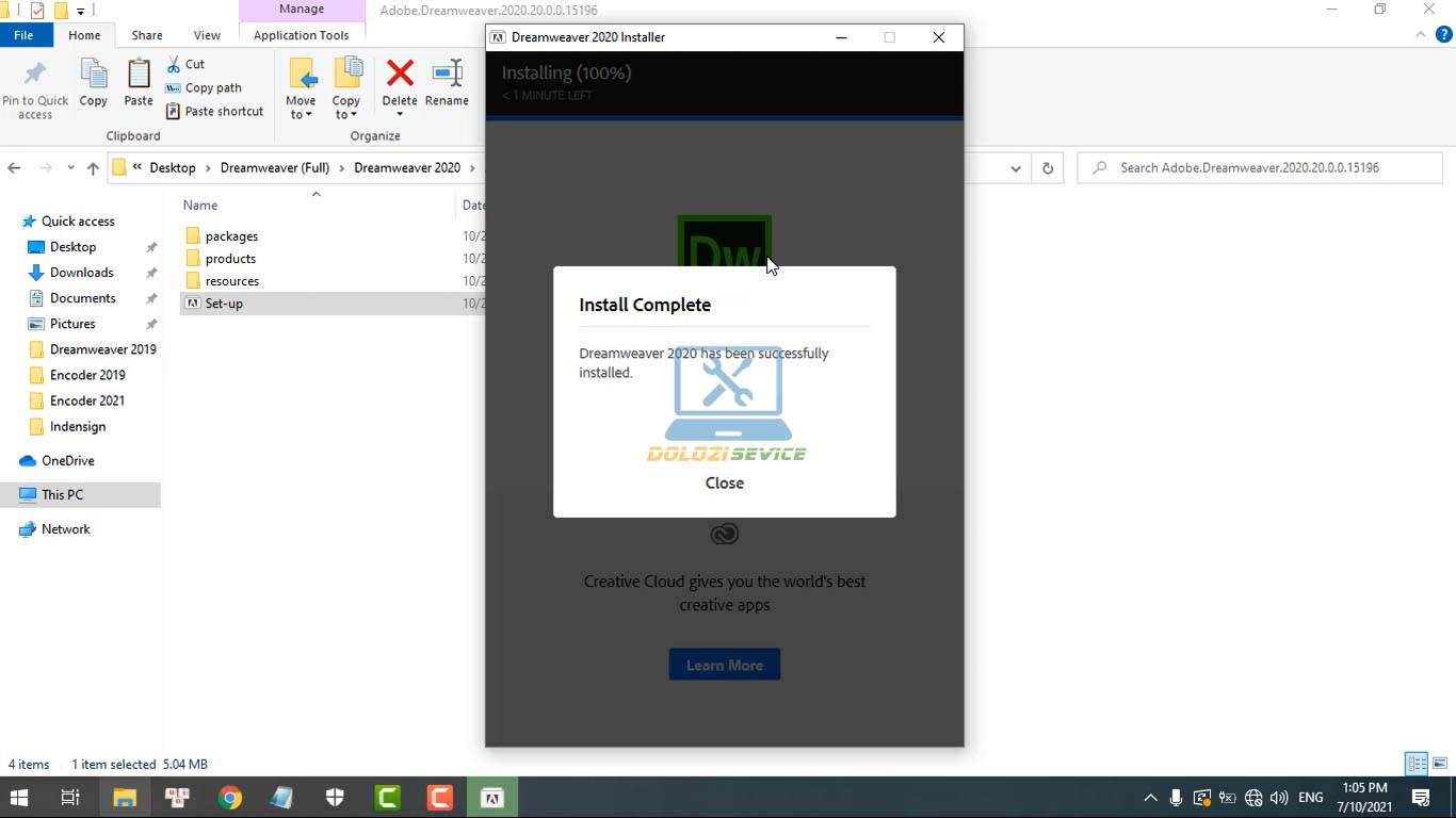 Hoàn tất cài đặt phần mềm Dreamweaver 2020 Full Crack