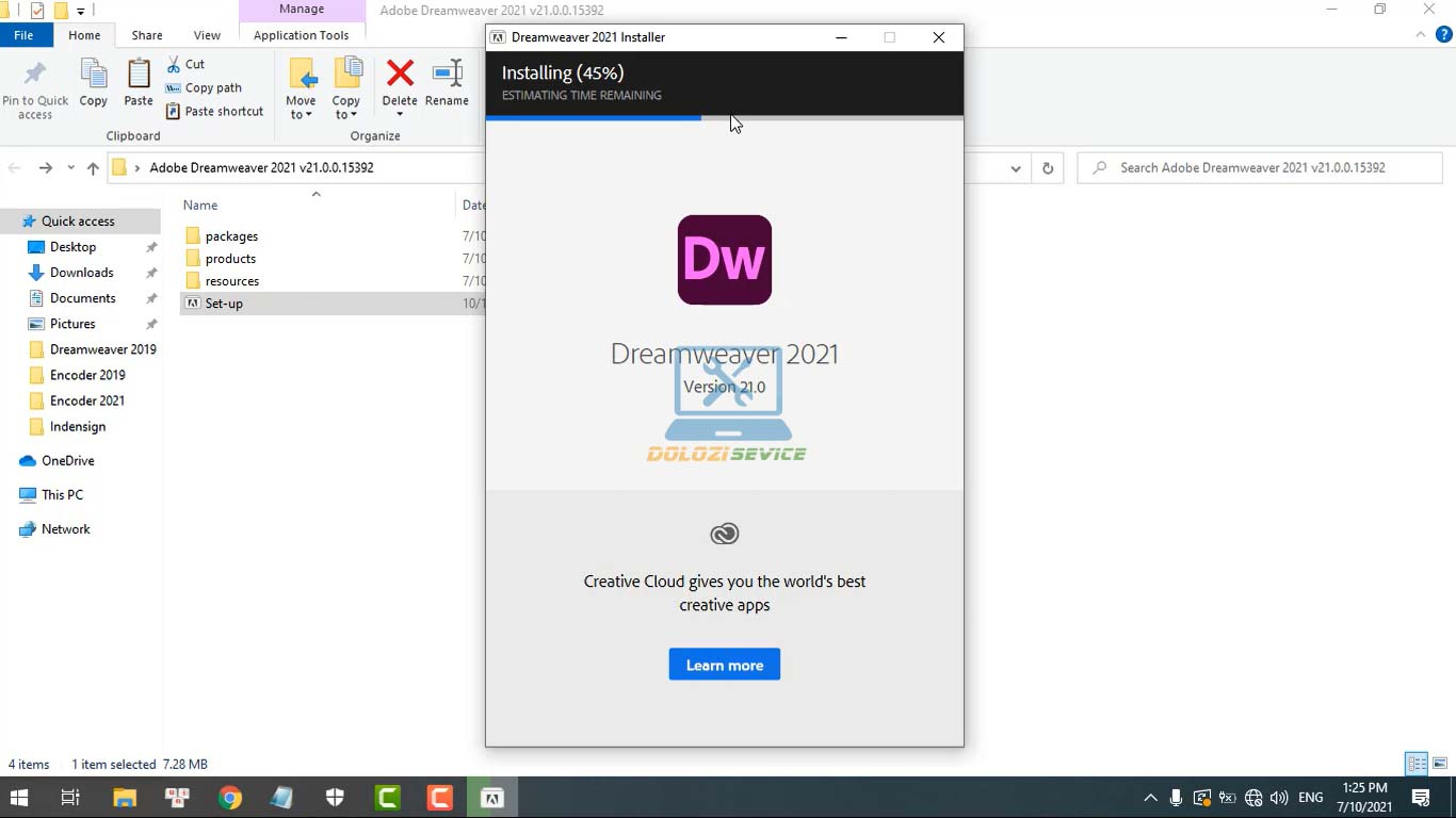 Đợi phần mềm Dreamweaver 2021 Full Crack cài đặt hoàn tất