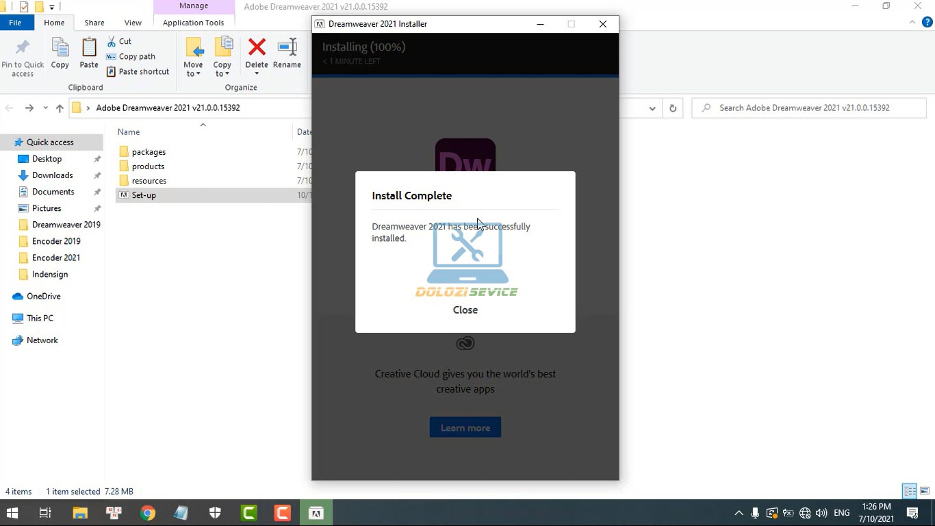 Hoàn tất cài đặt phần mềm Dreamweaver 2021 Full Crack