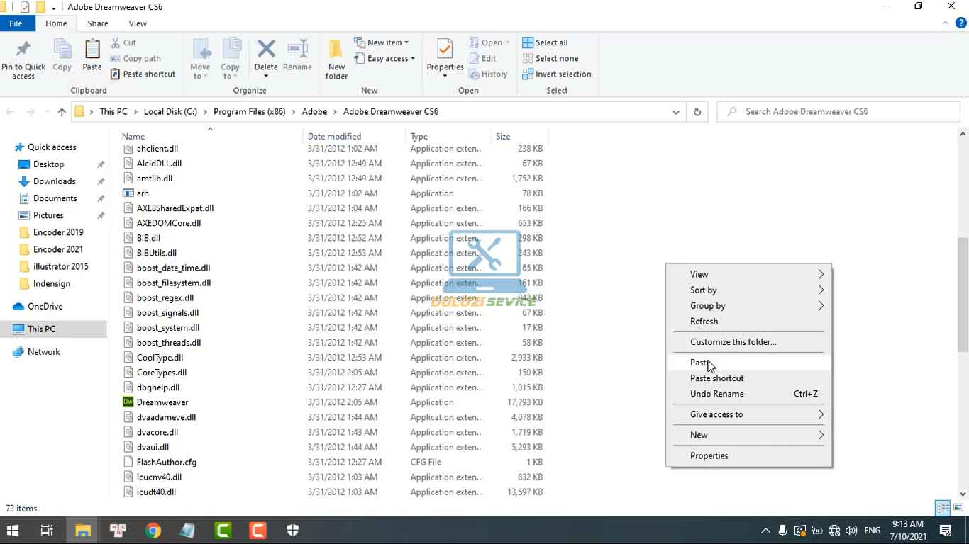 Dán vào thư mục cài đặt phần mềm Dreamweaver CS6
