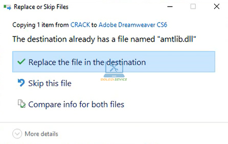 Chọn Replace the file in the destination