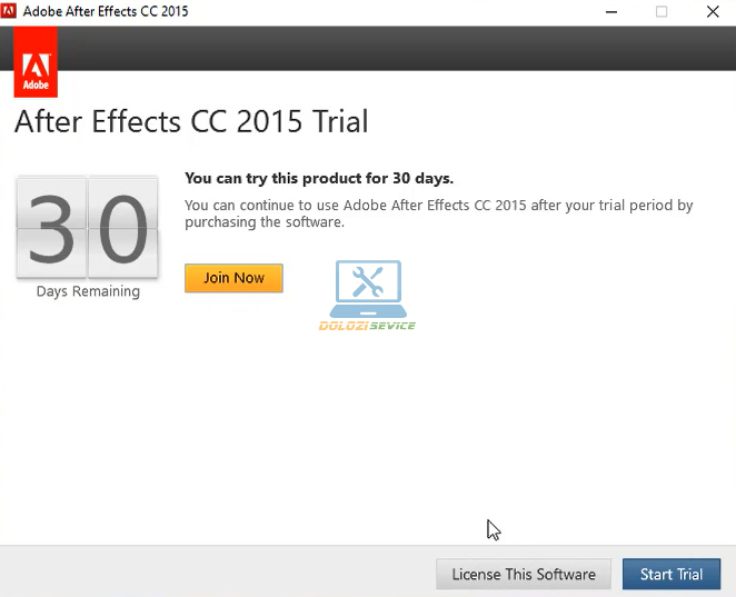 Chọn Start Trial để chạy phần mềm Effects 2015