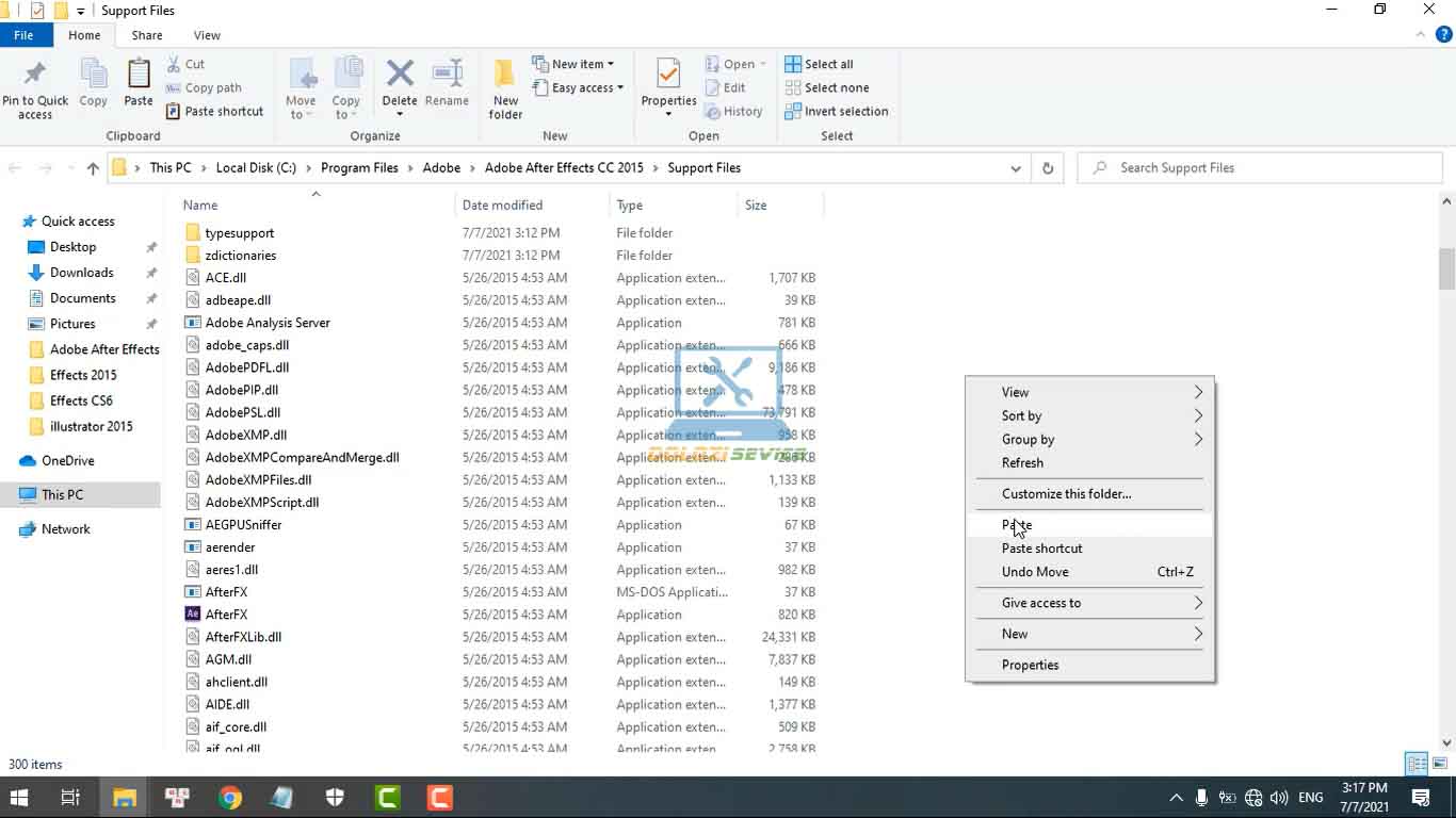 Dán File kích hoạt vào thư mục cài đặt Effects 2015