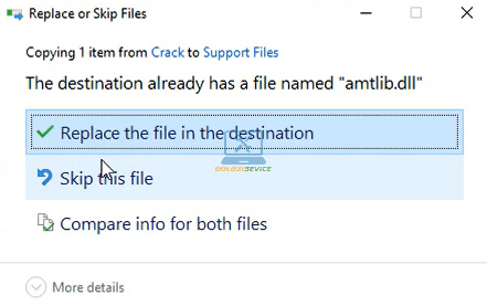 Chọn Replace the file in the destination