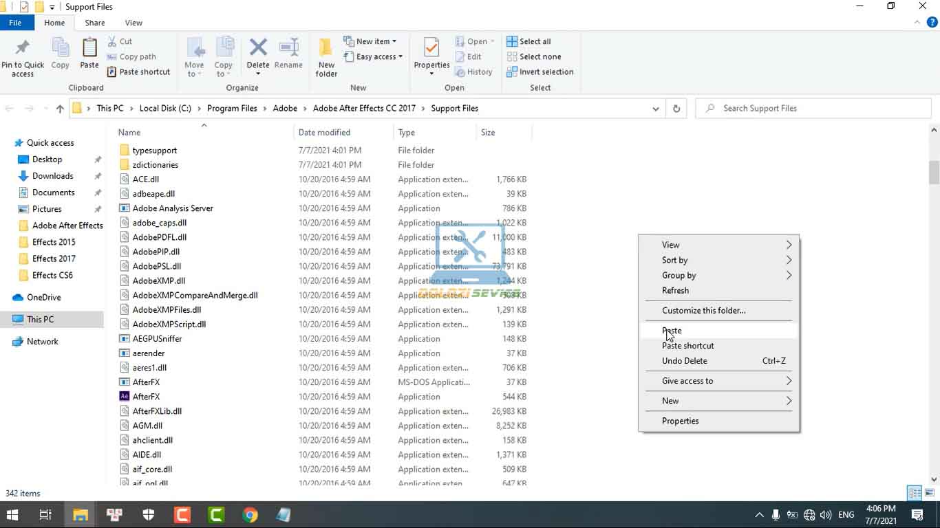 Dán vào thư mục cài đặt phần mềm After Effects 2017