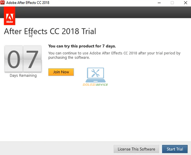 Cách cài đặt After Effects 2018 và tải phần mềm miễn phí 6 Chọn Start Trial