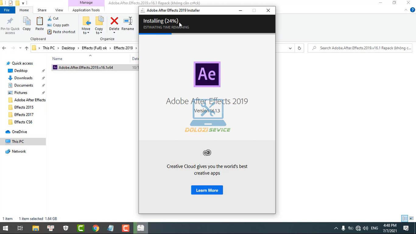 Đợi phần mềm After Effects 2019 Full Crack cài đặt hoàn tất