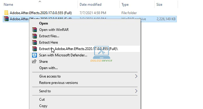 Giải nén phần mềm After Effects 2020