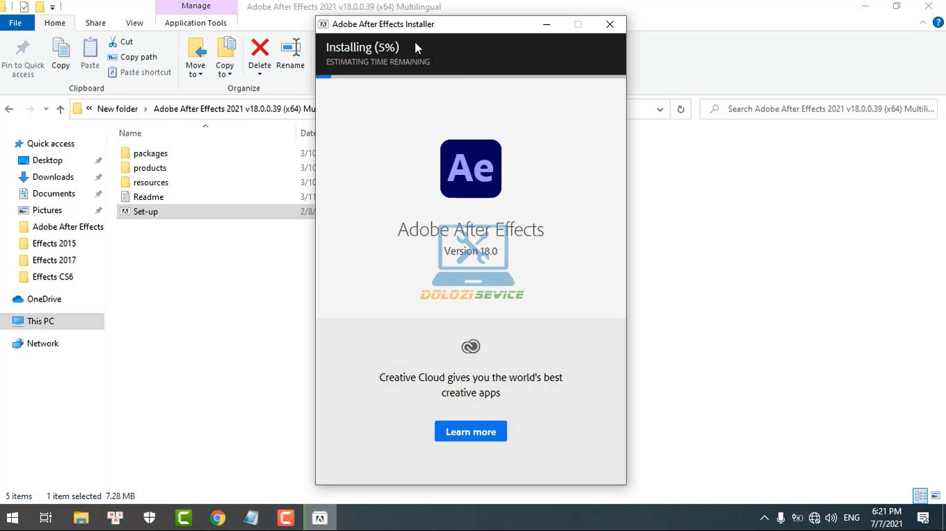 Đợi phần mềm After Effects 2021 cài đặt hoàn tất