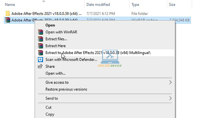 Giải nén phần mềm After Effects 2021
