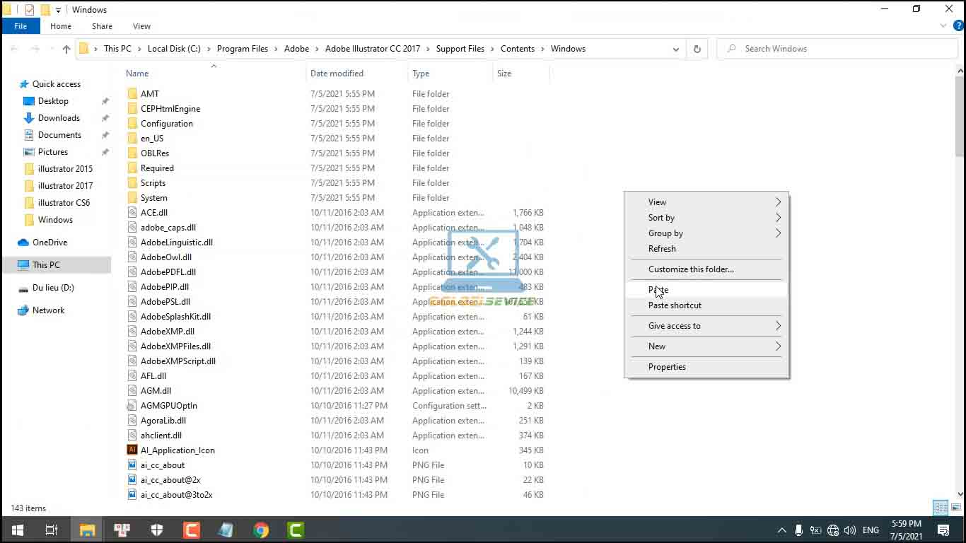 Dán File kích hoạt vào thư mục cài đặt Illustrator 2017