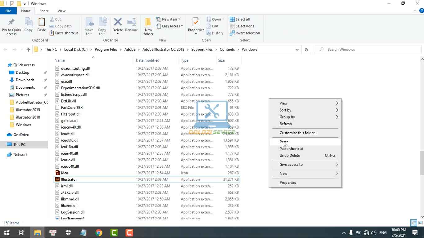Dán file vừa Copy vào thư mục cài đặt Illustrator 2018
