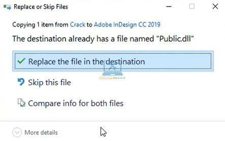 Chọn Replace the file in the destination