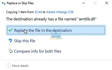 Chọn Replace the file in the destination