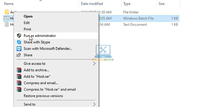 Kích hoạt File Host với quyền Admin