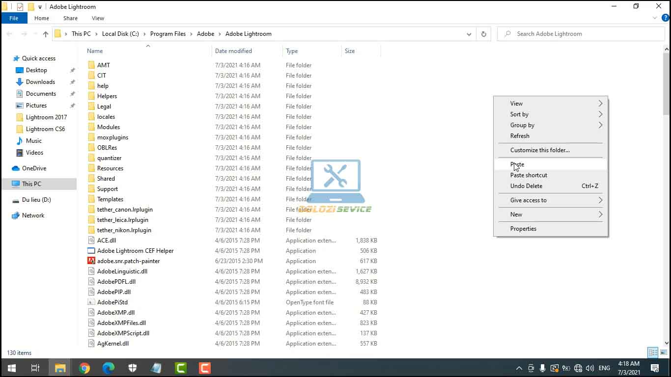 Hướng dẫn cài đặt và tải Lightroom 2017 dễ dàng 16 Dán vào thư mục cài đặt phần mềm Lightroom 2017