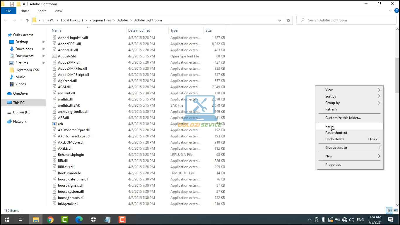 Dán vào thư mục cài đặt phần mềm Lightroom CS6
