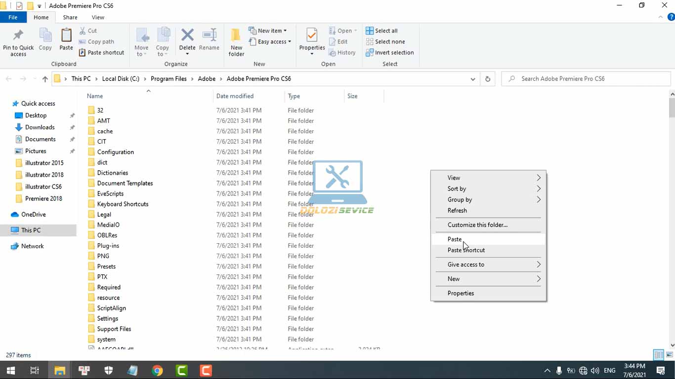 Dán File vừa Copy vào thư mục cài đặt Premiere CS6