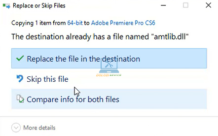 Chọn Replace the file in the destination