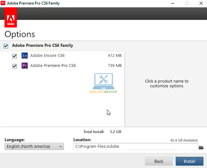 Chọn Install để cài đặt Premiere CS6 Full Crack
