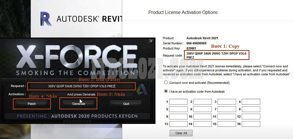 Hướng dẫn cài đặt và tải phần mềm Revit 2021 dễ dàng 16 Copy Request Code trong phần mềm và dán