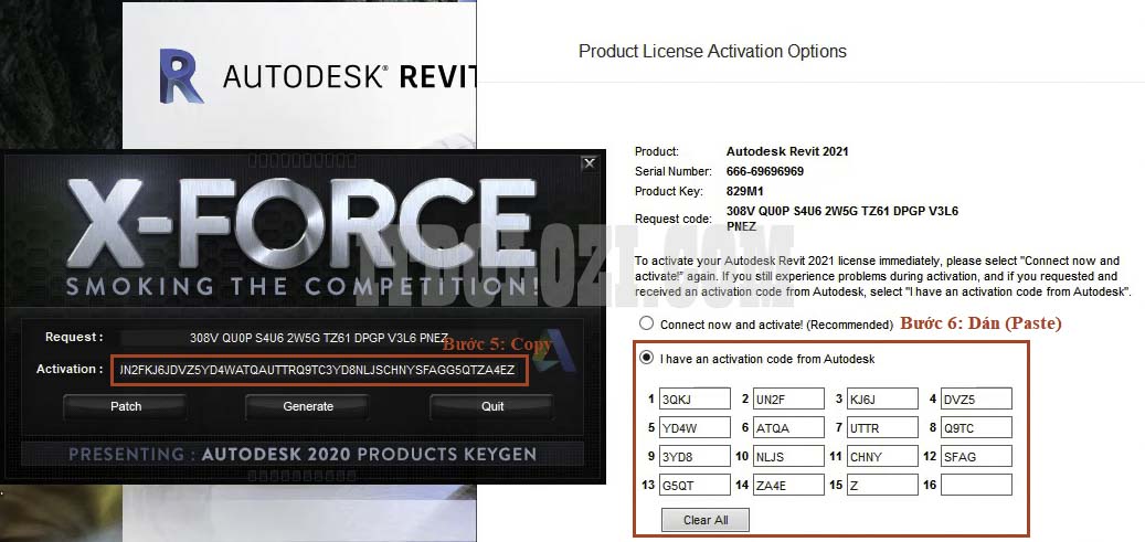 Hướng dẫn cài đặt và tải phần mềm Revit 2021 dễ dàng 17 Copy đoạn Code ở phần Activation sau đó dán vào phần mềm Autodesk Revit 2021