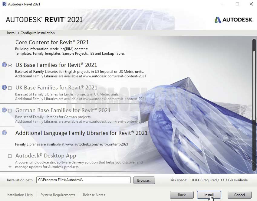 Hướng dẫn cài đặt và tải phần mềm Revit 2021 dễ dàng 6 Để mặc định sau đó nhấn Install