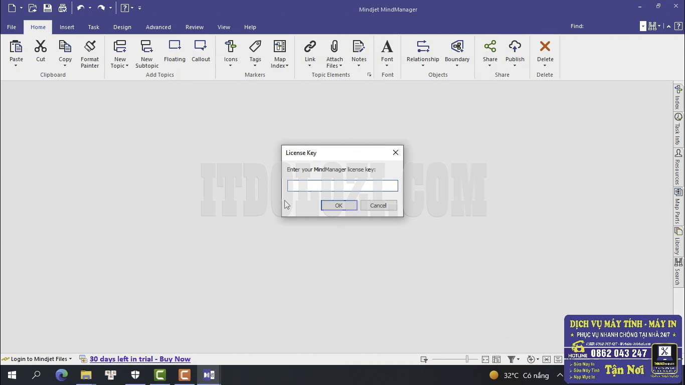 Nhập License Key cần thiết