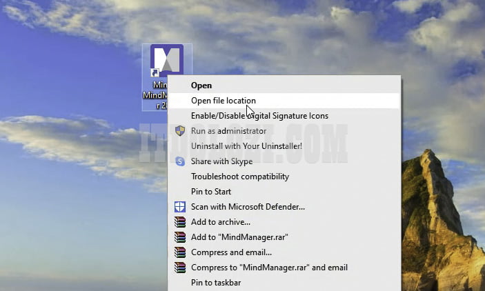 chuột phải vào Icon Mindjet MindManager 2019 sau đó chọn Open File Location