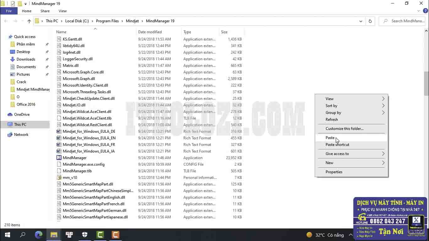 Paste(Dán) vào thư mục cài đặt phần mềm Mindjet MindManager 2019