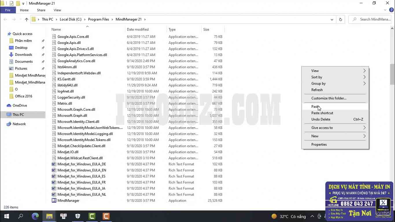 Dán tệp vào thư mục cài đặt