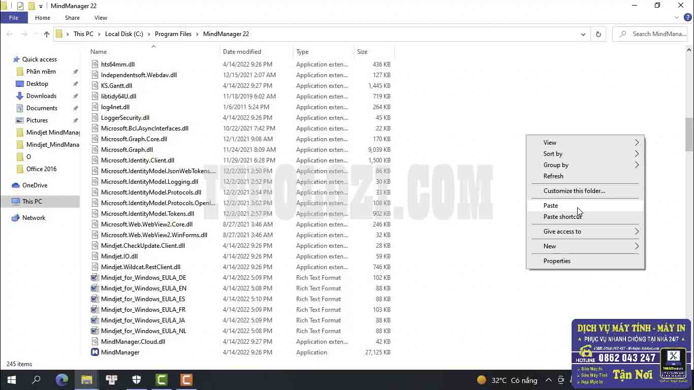 Dán file vào thư mục