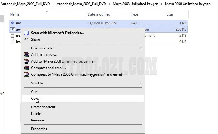 Copy 2 File aw.dat và awkeygen.exe trong thư mục Crack