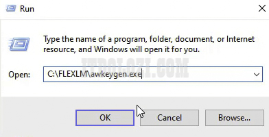 Tiếp theo vào Run gõ C:FLEXLMawkeygen.exe