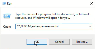 Tiếp tục gõ C:FLEXLMawkeygen.exe aw.dat
