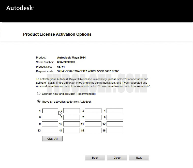 Chọn I have an activate code from Autodesk sau đó nhấn Next