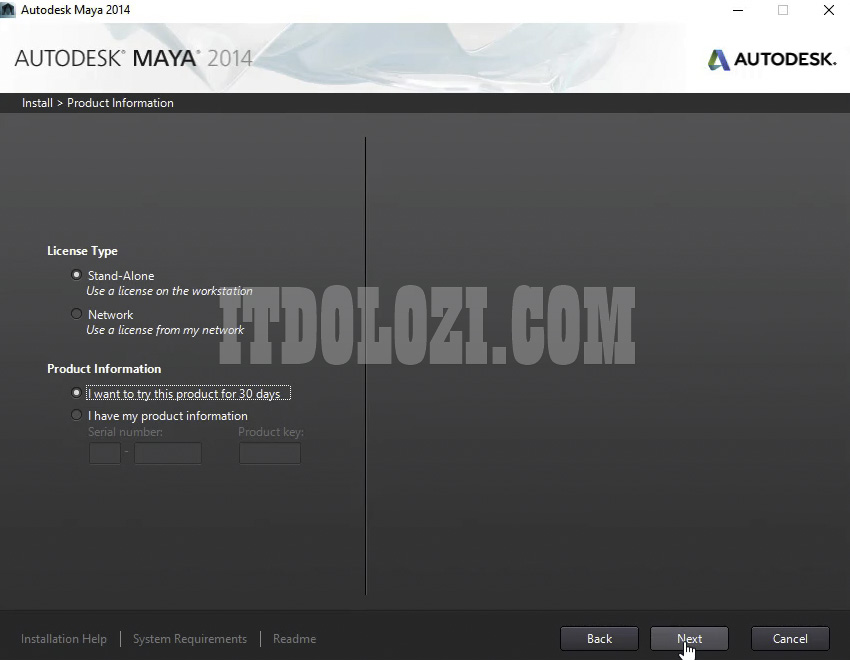 Chọn I want to try this product for 30 days và nhấn Next