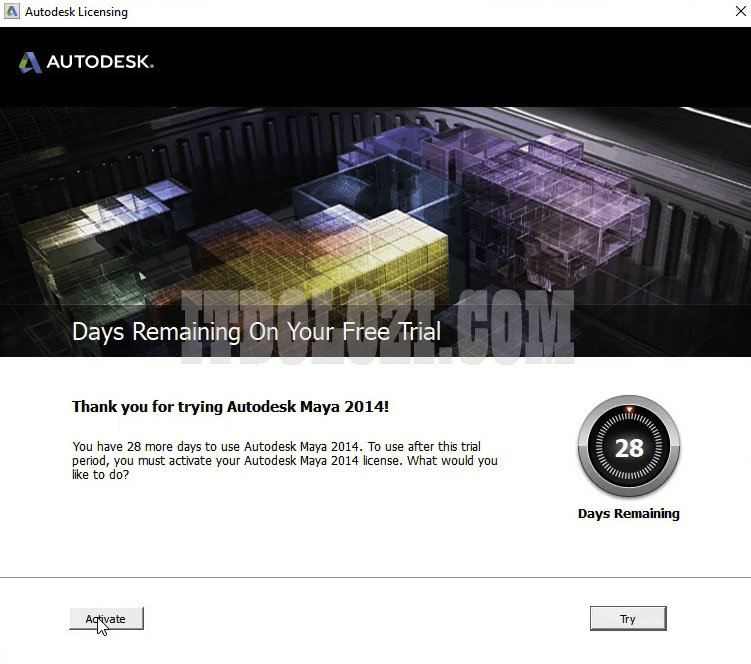 Khởi chạy phần mềm Autodesk Maya 2014 sau đó nhấn Activate