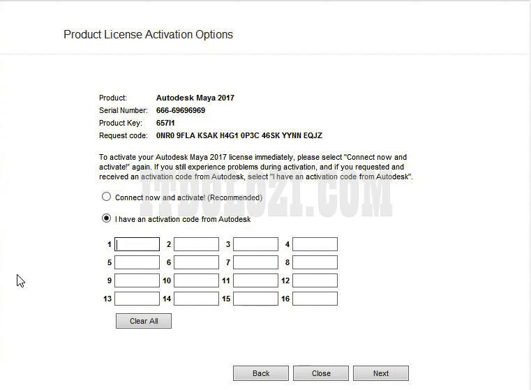 Chọn I have an activate code from Autodesk