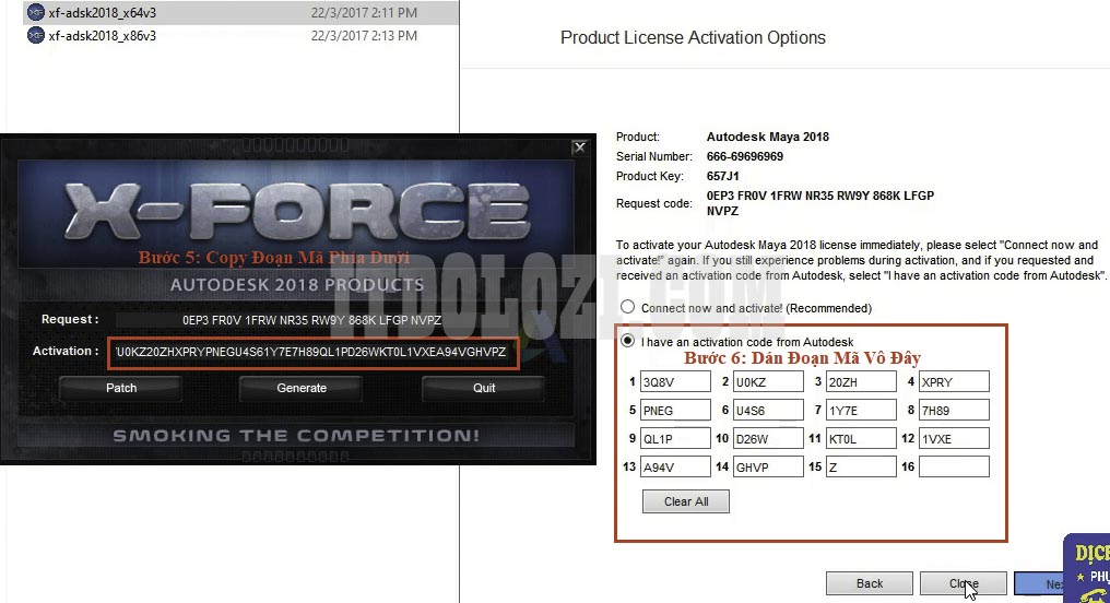 Nhập mã kích hoạt vào Maya