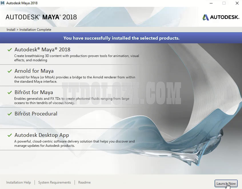 Hoàn tất cài đặt Autodesk Maya 2018