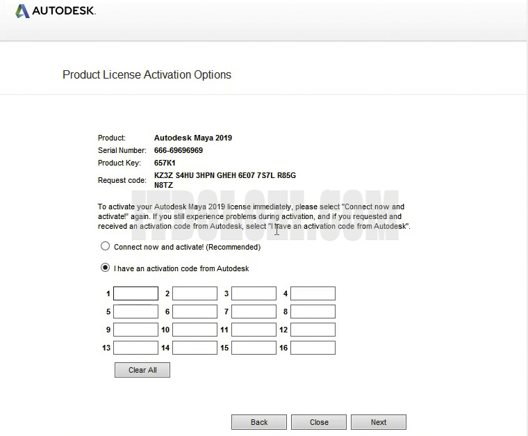Chọn 'I have an activation code from Autodesk'