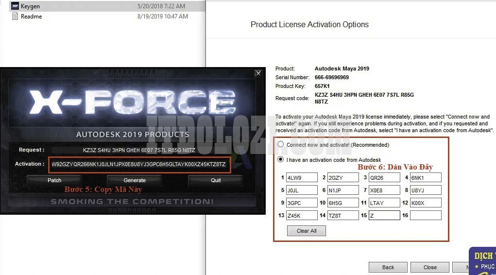 Sao chép mã kích hoạt vào phần mềm