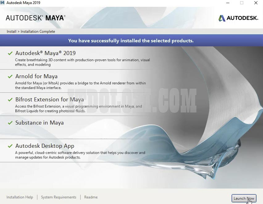 Hoàn tất cài đặt Autodesk Maya 2019
