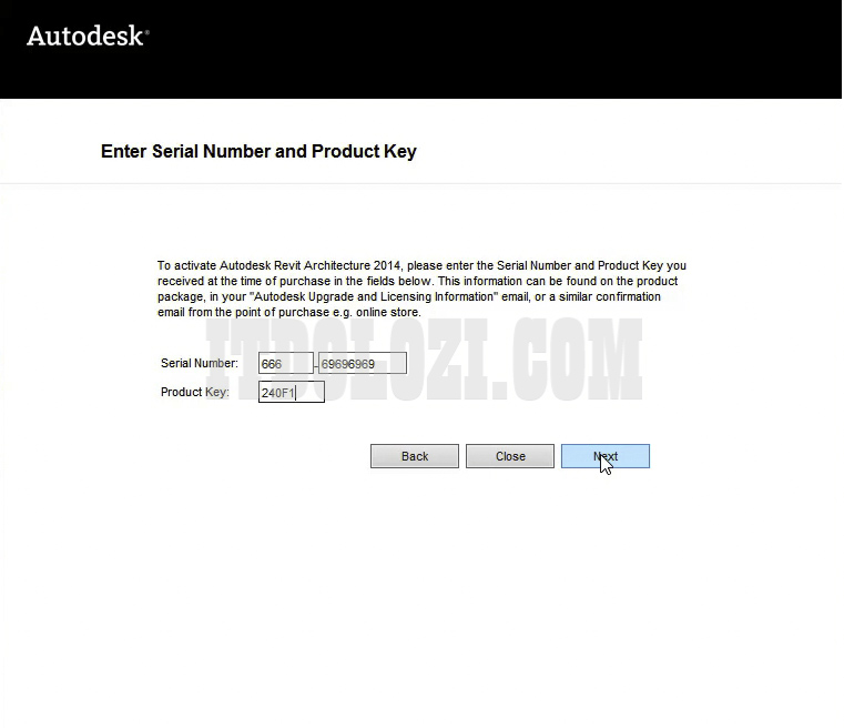 Nhập số Serial Number và Product Key Revit 2014